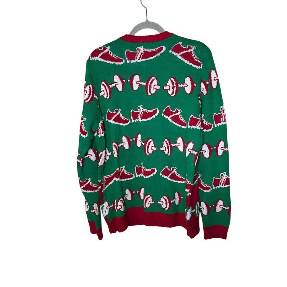 Men's Ugly Christmas Sweater Santa Fitness Gains Green - Picture 3 of 3
